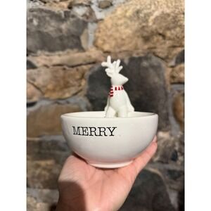 Mud Pie Deer Dip Bowl Christmas Reindeer W/ Scarf 2015 Dillards Small Dish READ